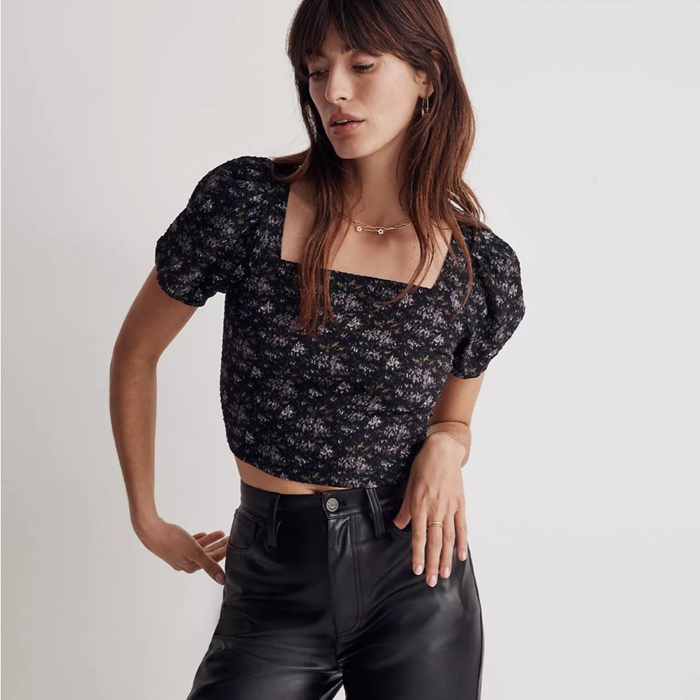 Madewell hopewell puff sleeve top blurred ikat